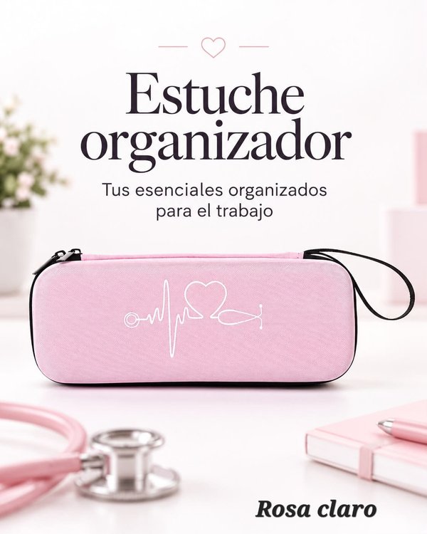 Estuche organizador negro con diseño de estetoscopio