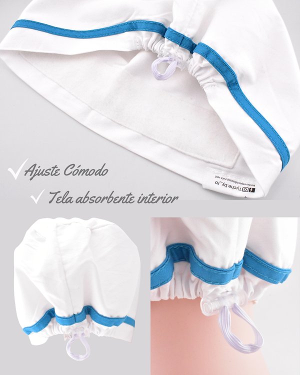 GORRITA BLANCA CON BIES TURQUESA + CLIP AJUSTABLE