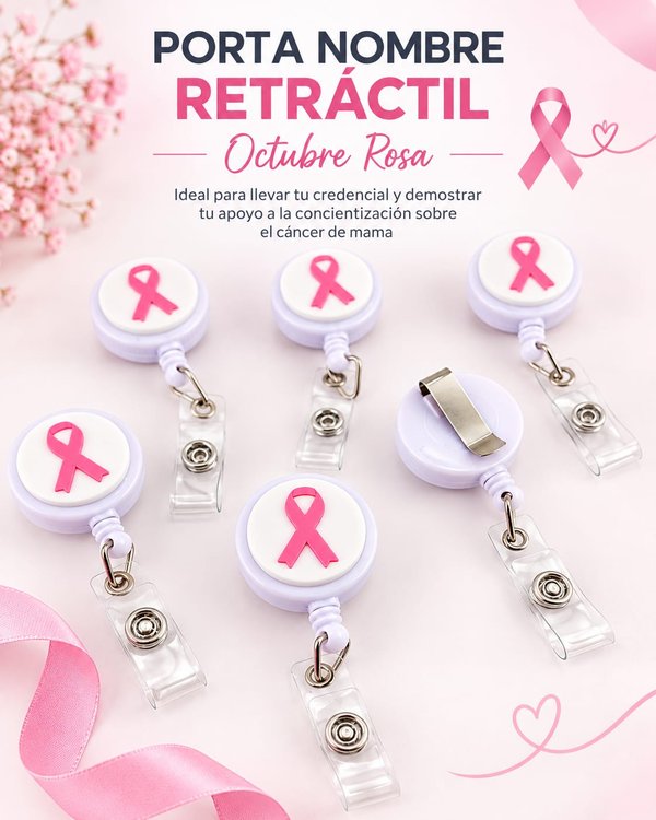 Porta credencial retráctil – Octubre Rosa