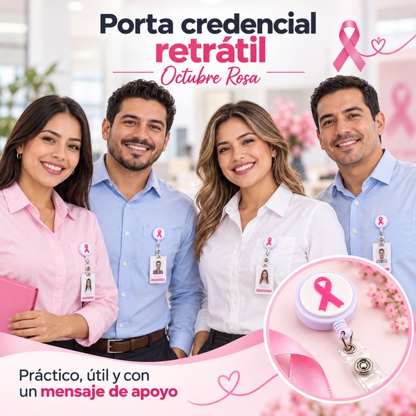 Porta credencial retráctil – Octubre Rosa
