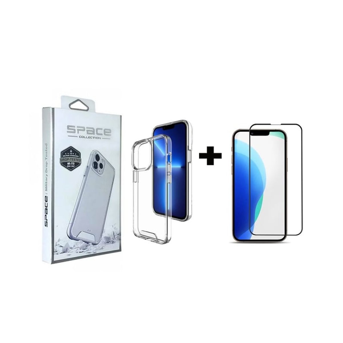 Case Space Drop Y Vidrio Templado para iPhone 13 Pro Max Transparente