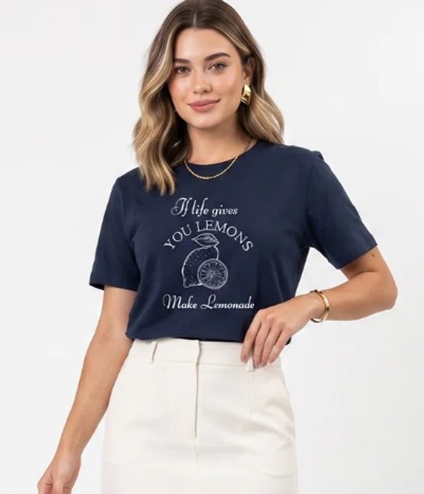 T-shirt Feminina Marinho limões
