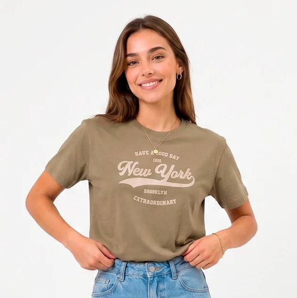 T-shirt Feminina Caqui New York