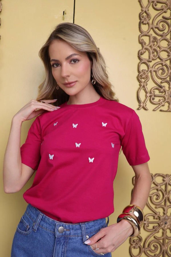 T-shirt bordada borboletas