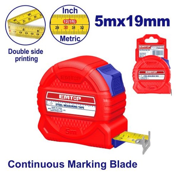 Cinta metrica Retractil 5m x 19mm. Emtop