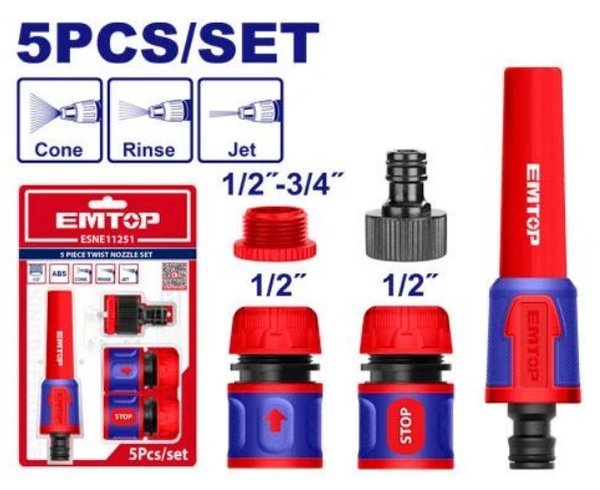 Accesorios de riego 5pzs. (1/2") Emtop Blister