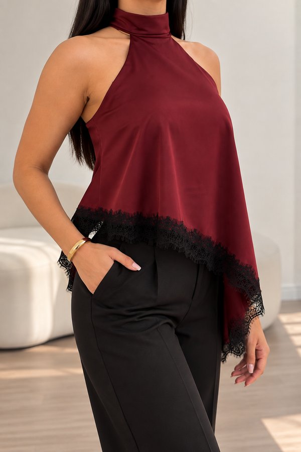 BLUSA HALTER CON ENCAJE