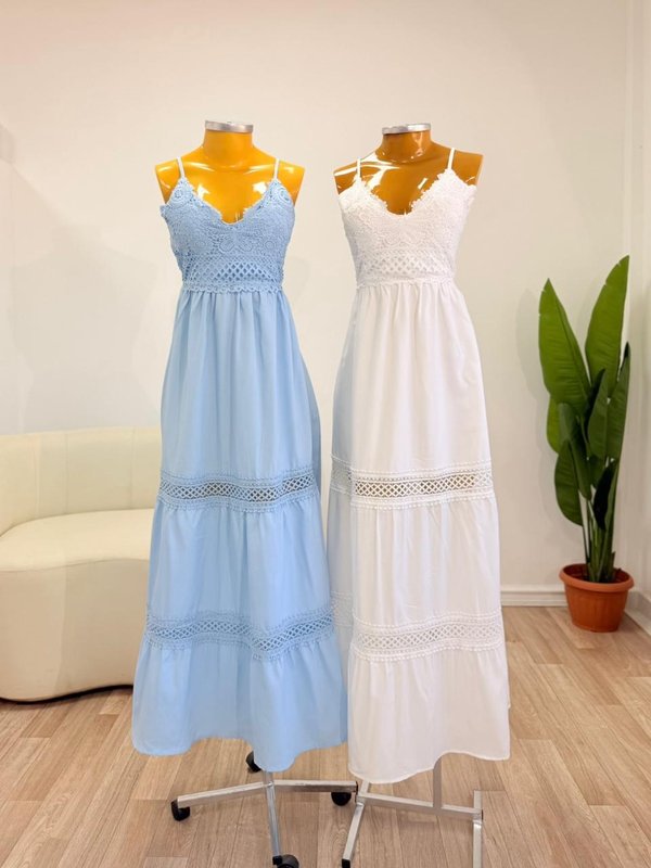 VESTIDO LARGO CON ENCAJE