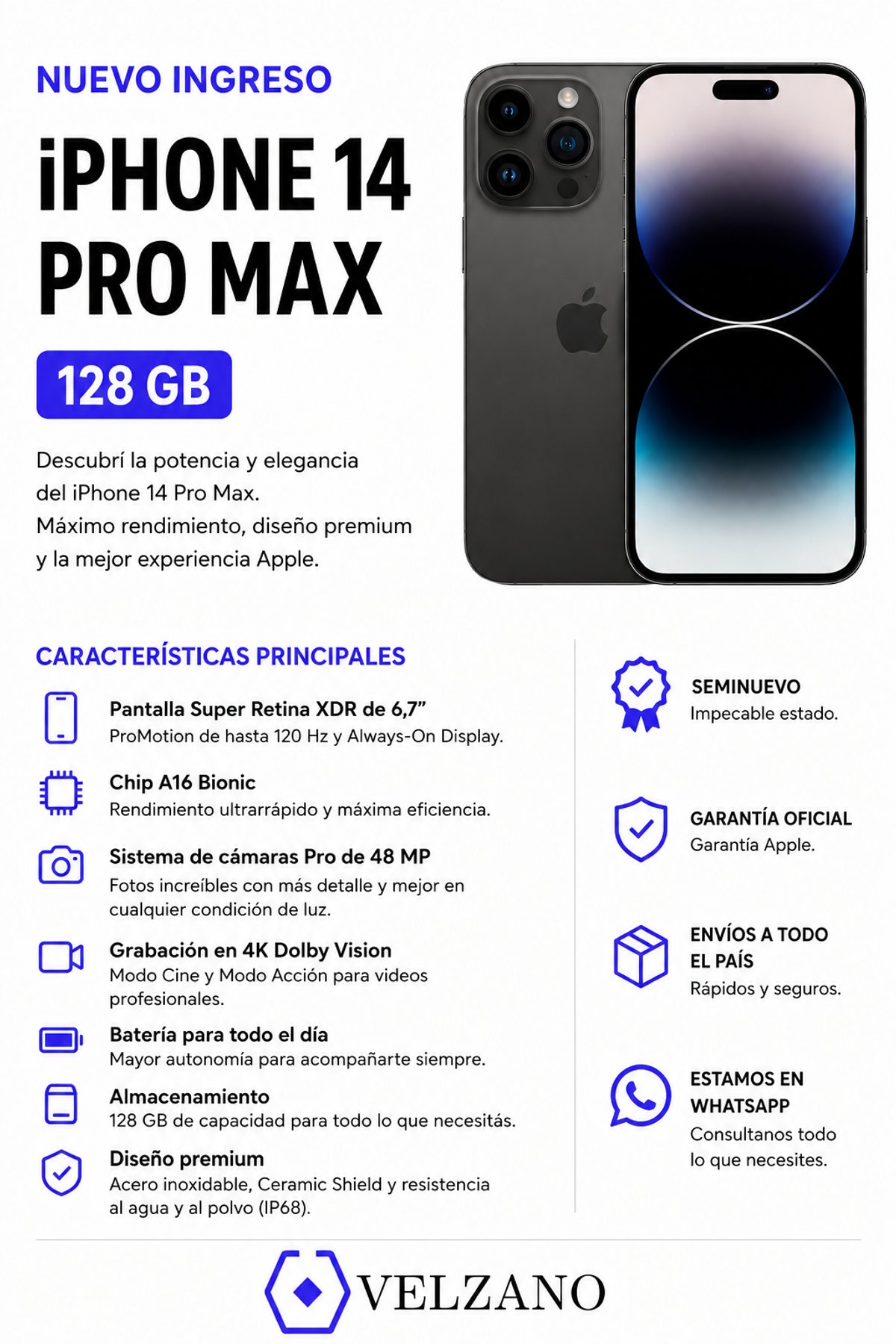 Apple iPhone 14 Pro Max, 128 GB, Negro espacial - 3