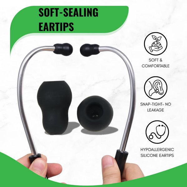 Kit de piezas de repuesto para estetoscopio, color negro, accesorios de repuesto compatibles con Littmann Classic III, Cardiology IV, incluye diafragma adulto y pediátrico, puntas para las orejas y funda de campana antifrío