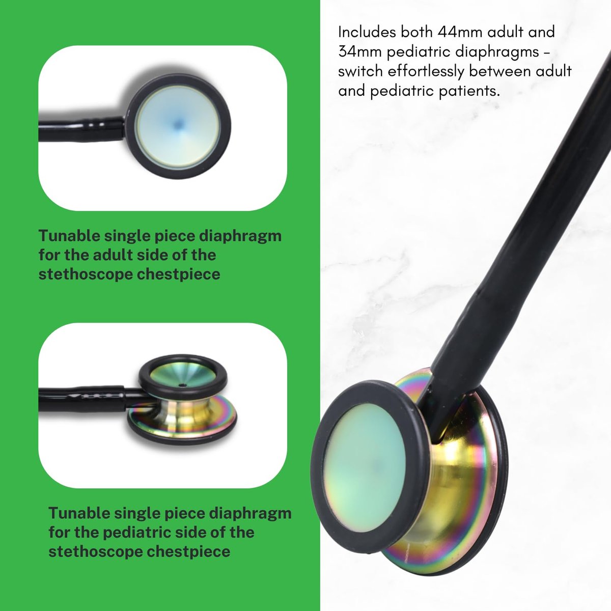 Kit de piezas de repuesto para estetoscopio, color negro, accesorios de repuesto compatibles con Littmann Classic III, Cardiology IV, incluye diafragma adulto y pediátrico, puntas para las orejas y funda de campana antifrío - 4