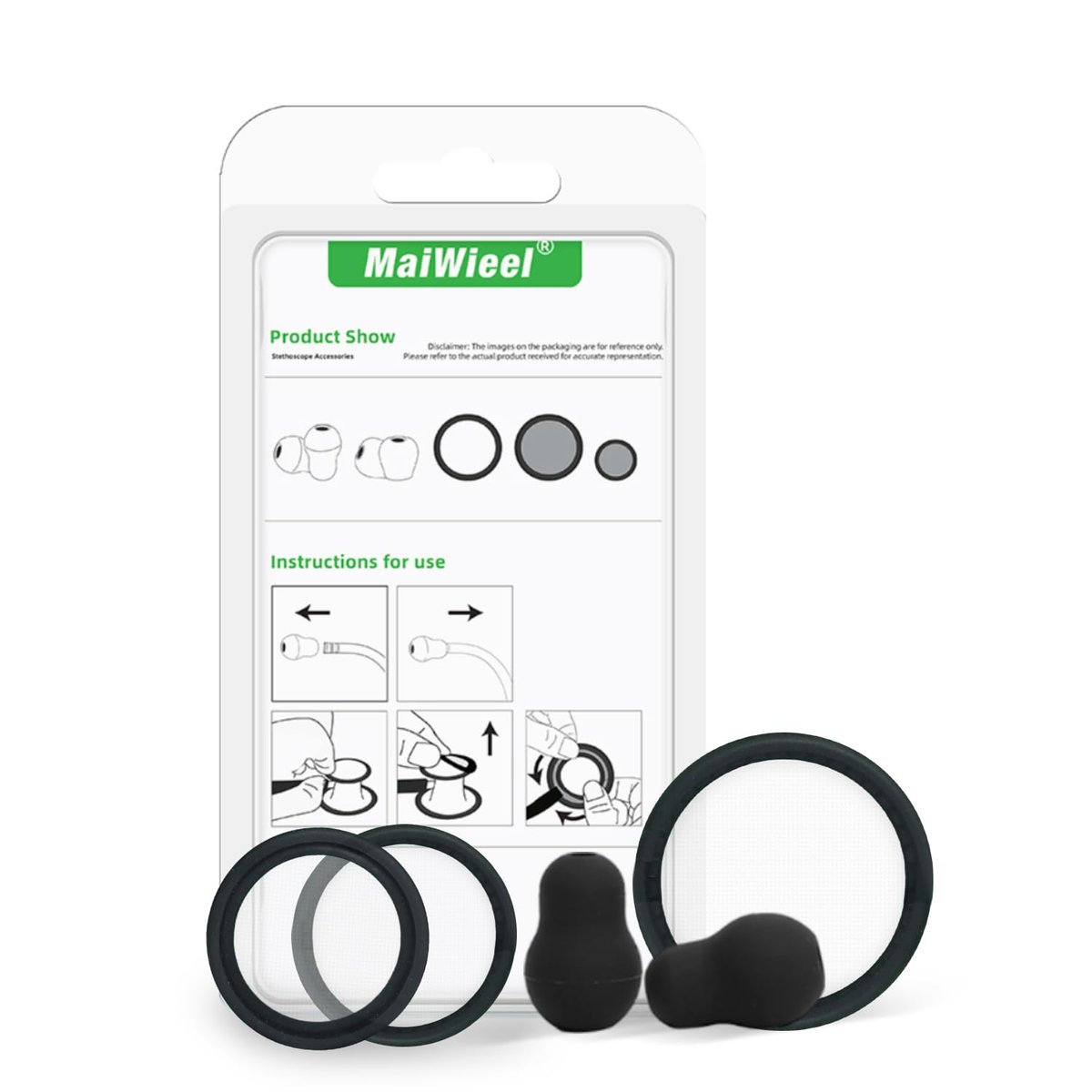 Kit de piezas de repuesto para estetoscopio, color negro, accesorios de repuesto compatibles con Littmann Classic III, Cardiology IV, incluye diafragma adulto y pediátrico, puntas para las orejas y funda de campana antifrío - 2