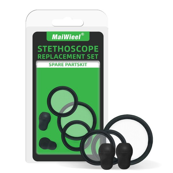 Kit de piezas de repuesto para estetoscopio, color negro, accesorios de repuesto compatibles con Littmann Classic III, Cardiology IV, incluye diafragma adulto y pediátrico, puntas para las orejas y funda de campana antifrío