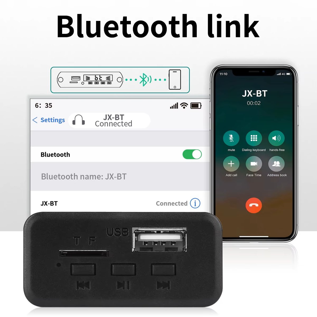 Reproductor Bluetooth de 6W, placa decodificadora de MP3, micrófono, reproductor Mp3 para coche, grabación USB, Radio FM, AUX para altavoz, Audio manos libres DIY - 3