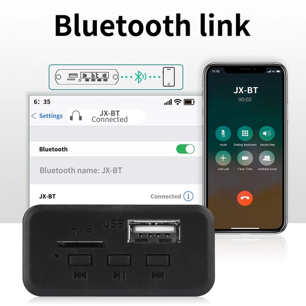 Reproductor Bluetooth de 6W, placa decodificadora de MP3, micrófono, reproductor Mp3 para coche, grabación USB, Radio FM, AUX para altavoz, Audio manos libres DIY