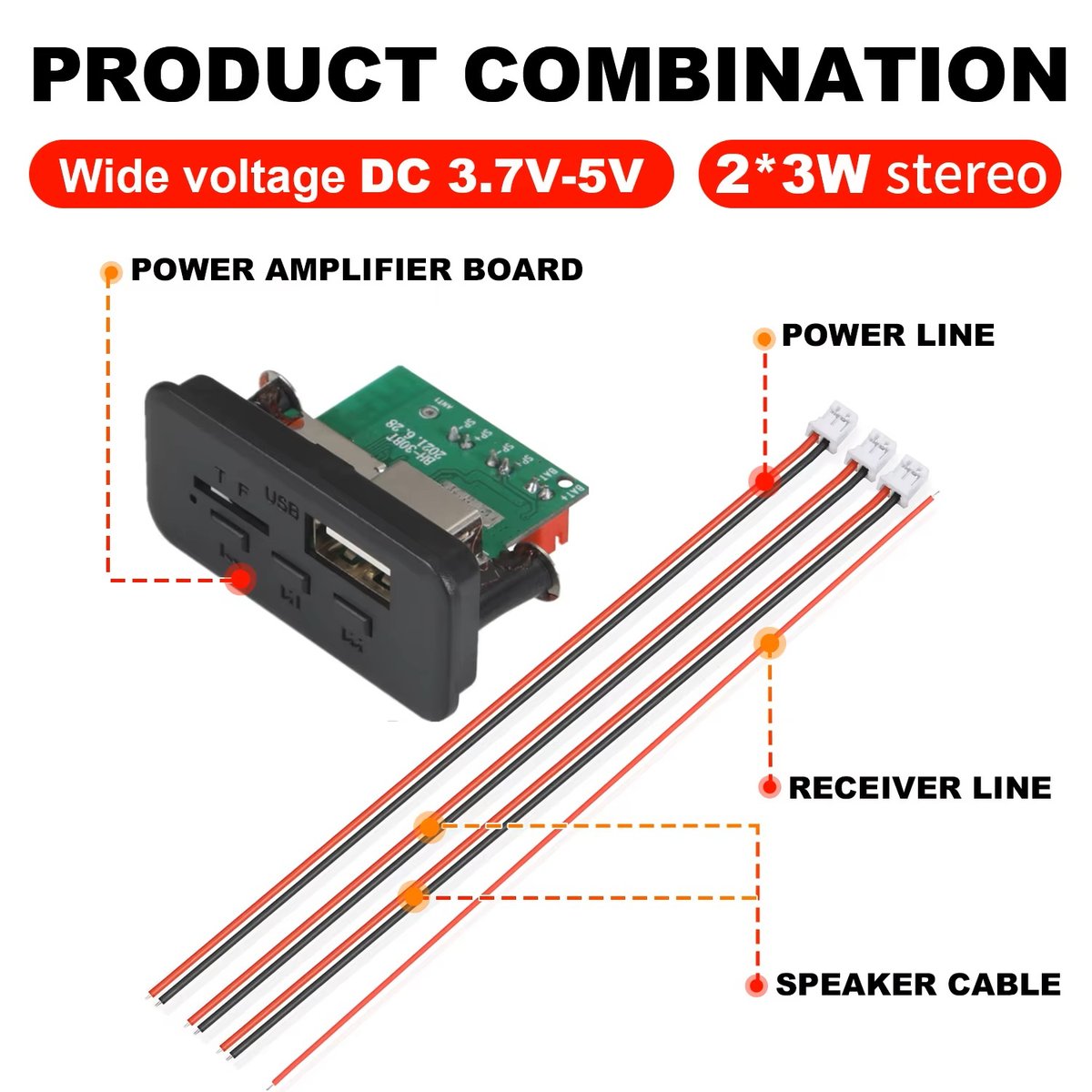 Reproductor Bluetooth de 6W, placa decodificadora de MP3, micrófono, reproductor Mp3 para coche, grabación USB, Radio FM, AUX para altavoz, Audio manos libres DIY