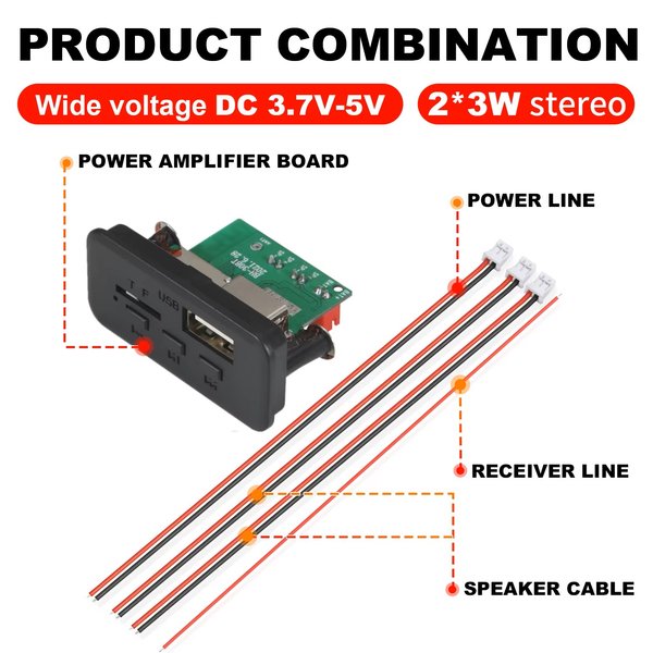 Reproductor Bluetooth de 6W, placa decodificadora de MP3, micrófono, reproductor Mp3 para coche, grabación USB, Radio FM, AUX para altavoz, Audio manos libres DIY