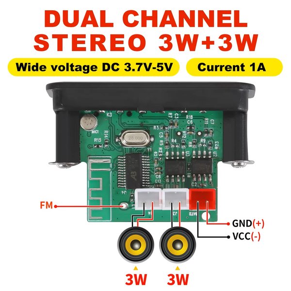 Reproductor Bluetooth de 6W, placa decodificadora de MP3, micrófono, reproductor Mp3 para coche, grabación USB, Radio FM, AUX para altavoz, Audio manos libres DIY