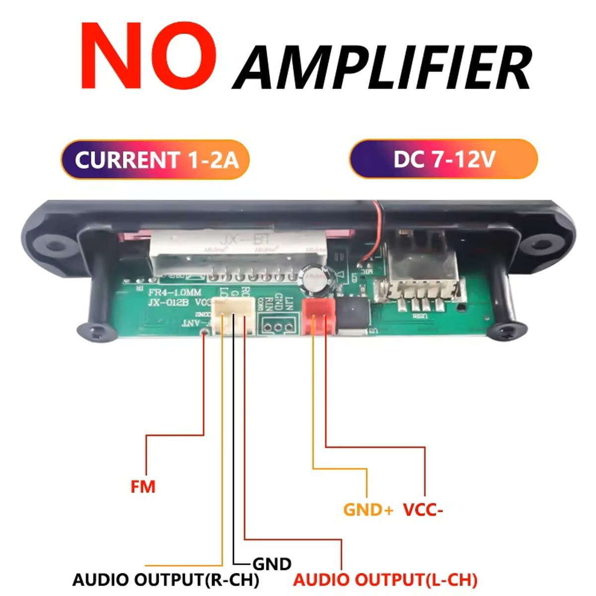 Reproductor MP3 manos libres, 7V, 12V, Bluetooth 5,0, sin amplificador, módulo de Radio FM para coche, compatible con grabadoras FM TF USB AUX - 2