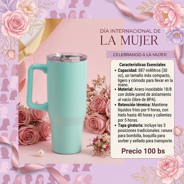 Vaso térmico turquesa con asa 