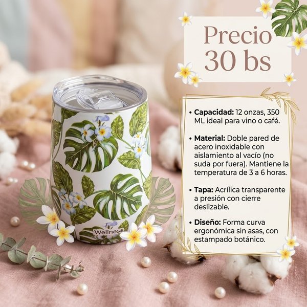 Vaso térmico con estampado botánico