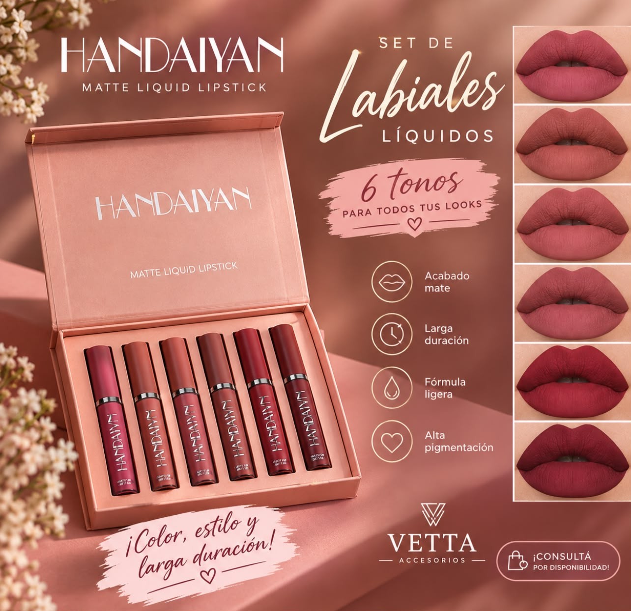 Set de 6 labiales líquidos mate Handaiyan
