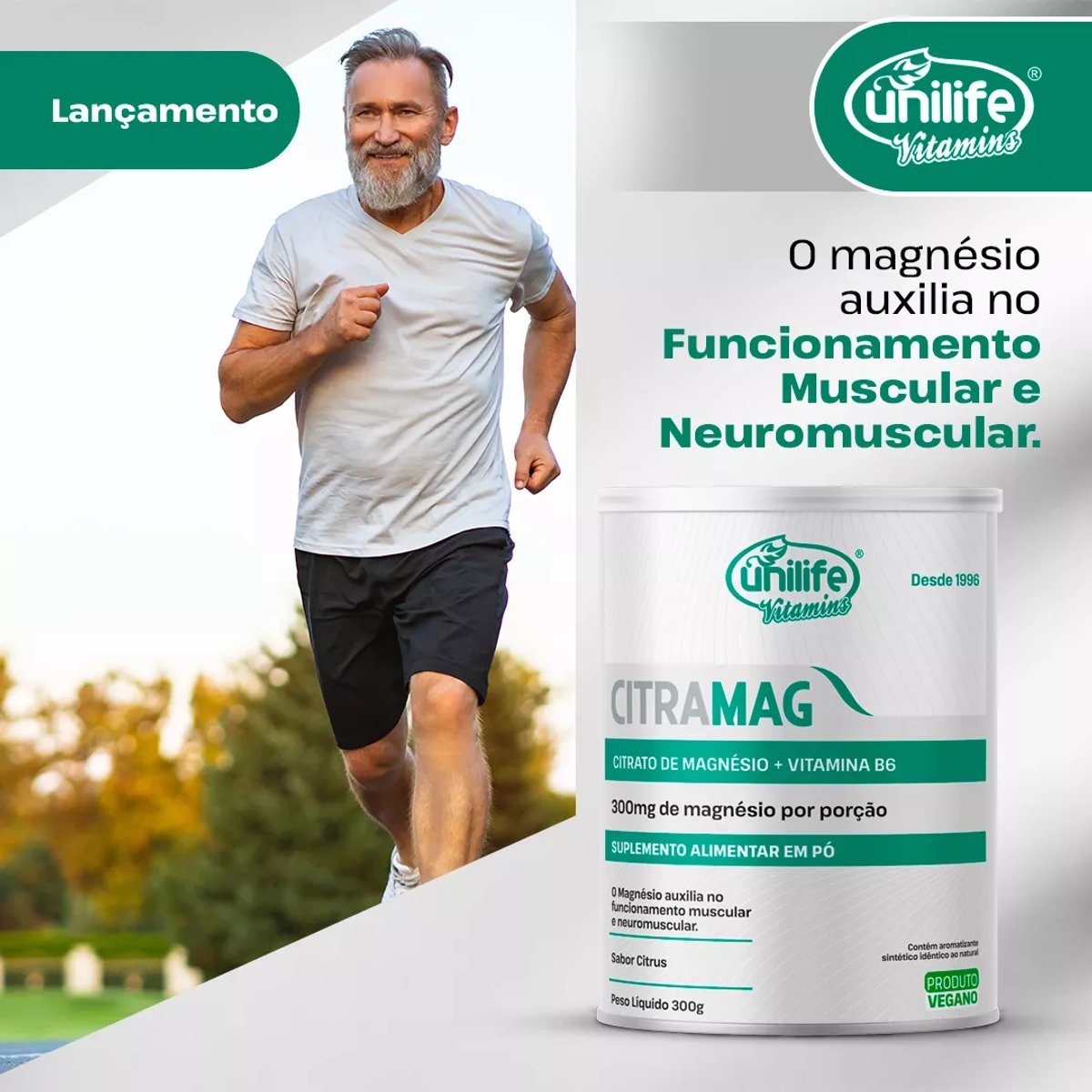 Citrato de Magnésio en polvo de 300g con vitamina B6 