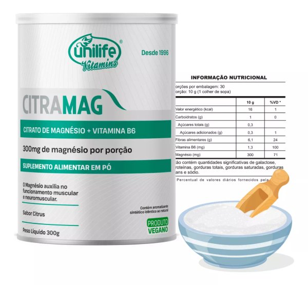 Citrato de Magnésio en polvo de 300g con vitamina B6 