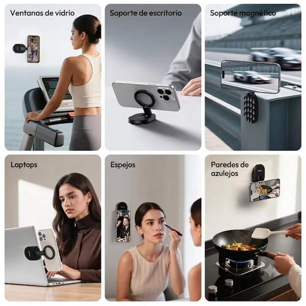Soporte Magnético 3 en 1 para Celular: Con Ventosa de Succión, Clip Mosquetón y Giro 360°