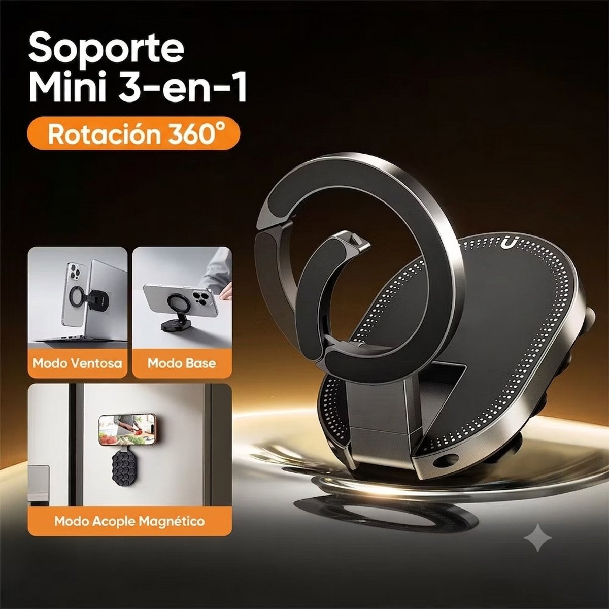 Soporte Magnético 3 en 1 para Celular: Con Ventosa de Succión, Clip Mosquetón y Giro 360° - 2
