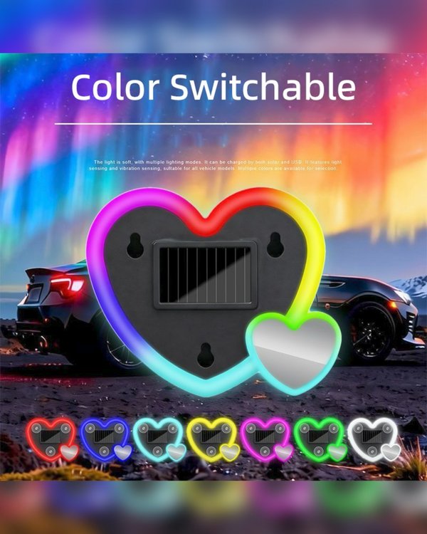 Luz Neón Solar en Forma de Corazón para Auto