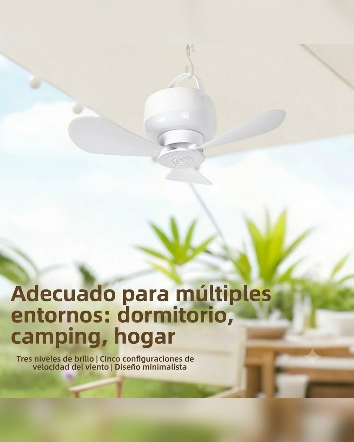 Mini Ventilador de Techo Portátil USB con Luz LED y Control - 2