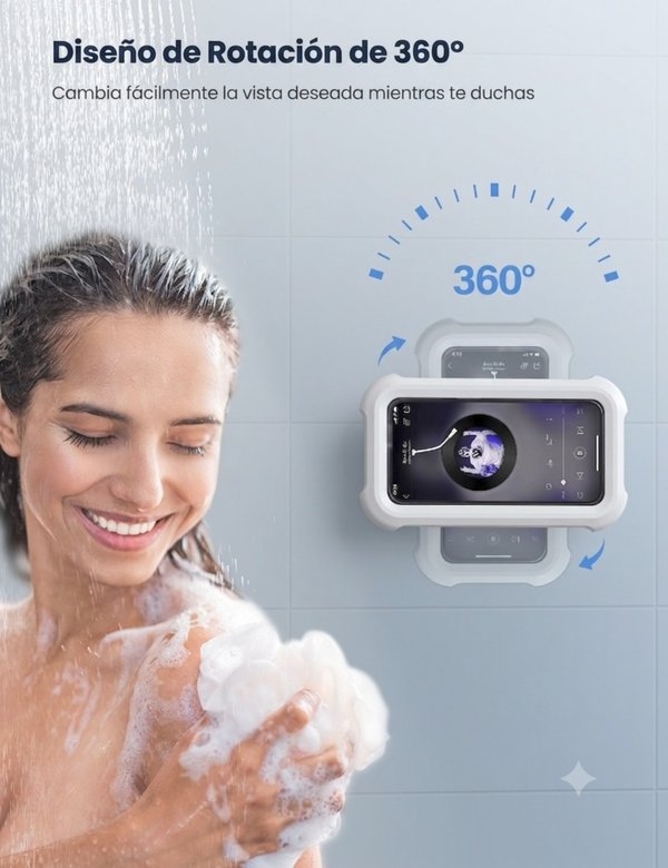 Soporte Funda Impermeable y Antiempañante para Celular (Ducha y Escritorio)
