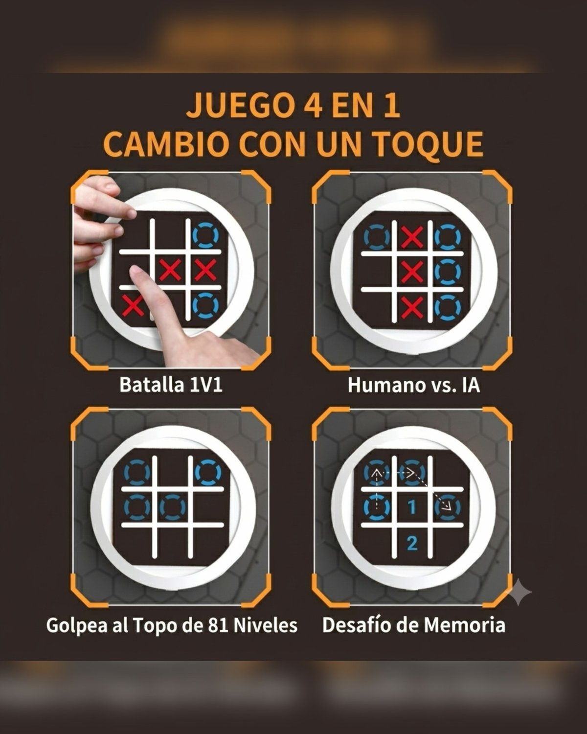 Juego Electrónico Tres en Raya Digital (Tic Tac Toe) - Consola Portátil de Estrategia y Puzles Educativo para Niños y Adultos - 3
