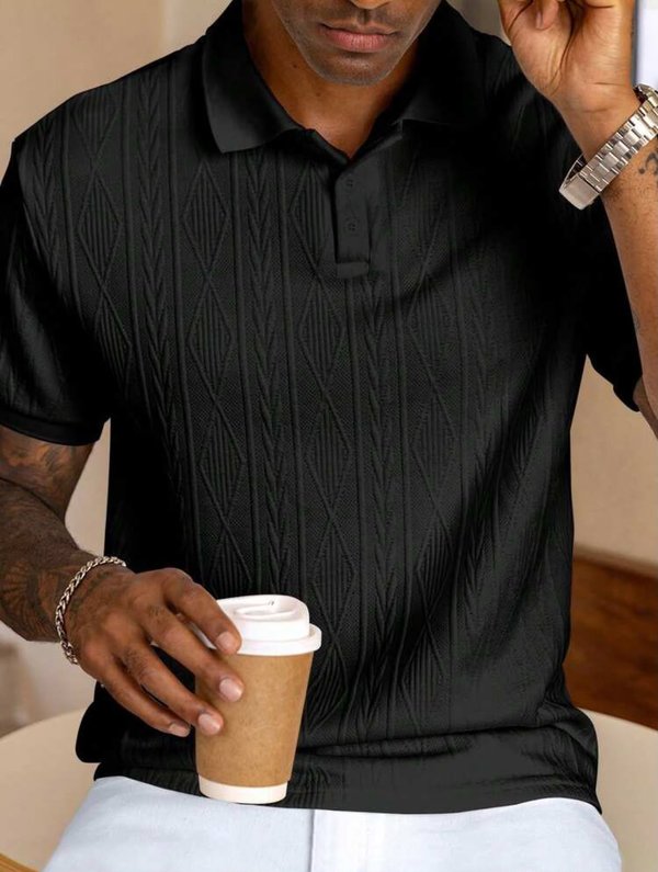 Polo Negro Casual con Textura
