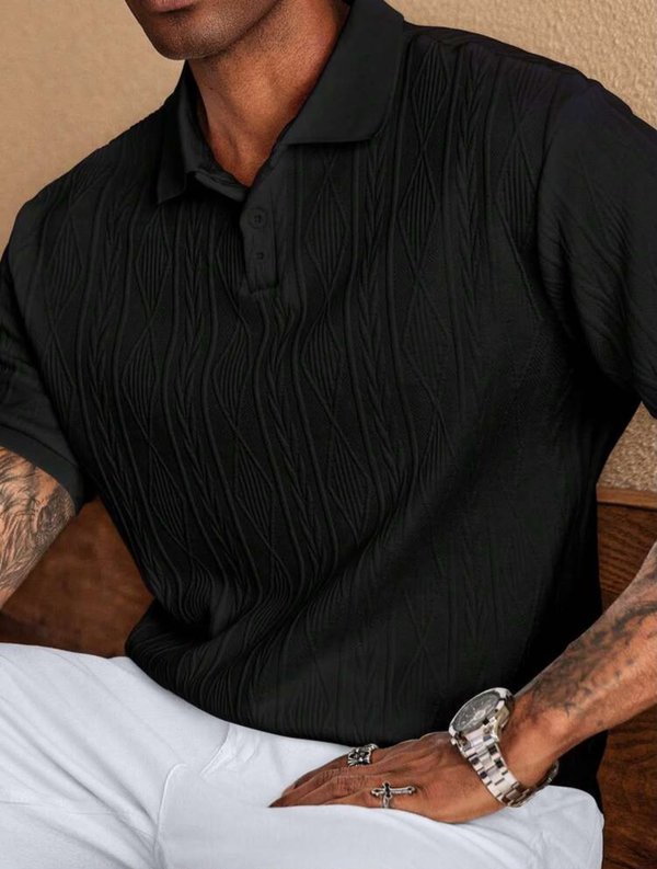Polo Negro Casual con Textura