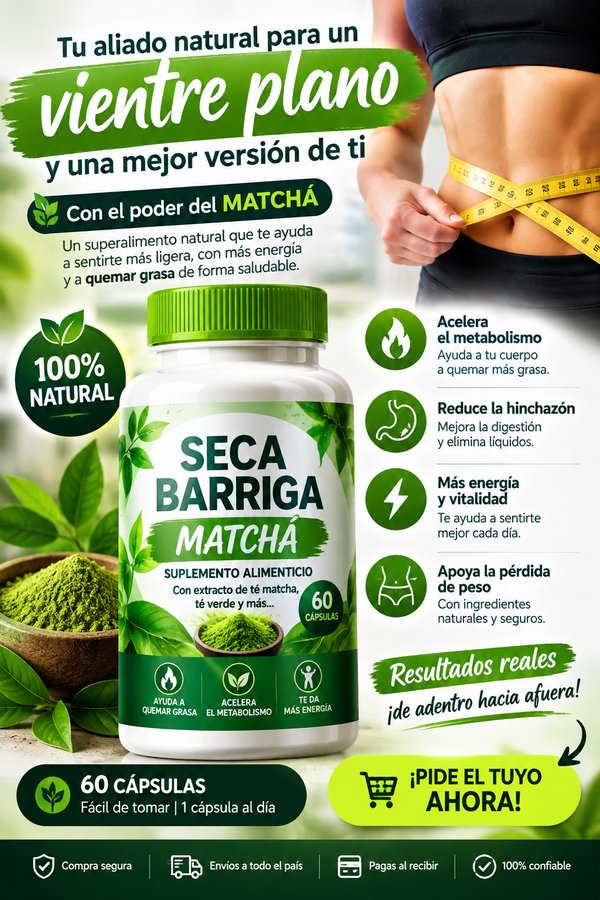 Suplemento alimenticio Seca Barriga Matchá, 60 cápsulas