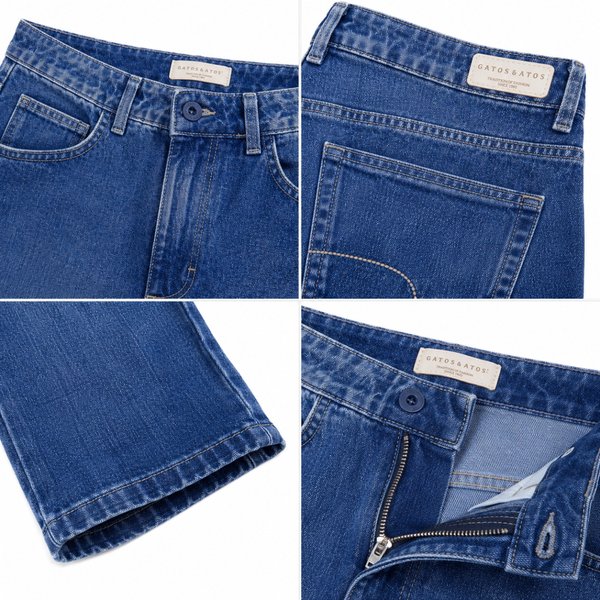 Pantalón Jeans Pantalona de Cintura Alta Gatos e Atos