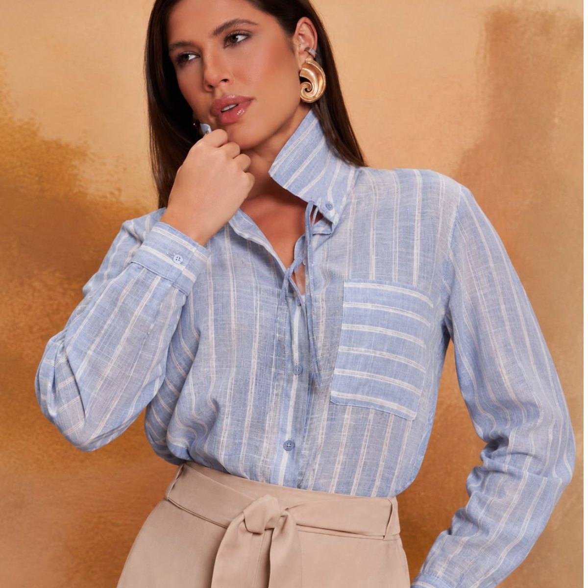Camisa de Cambraia de Teñido Rayada Azul – Gatos e Atos - 3