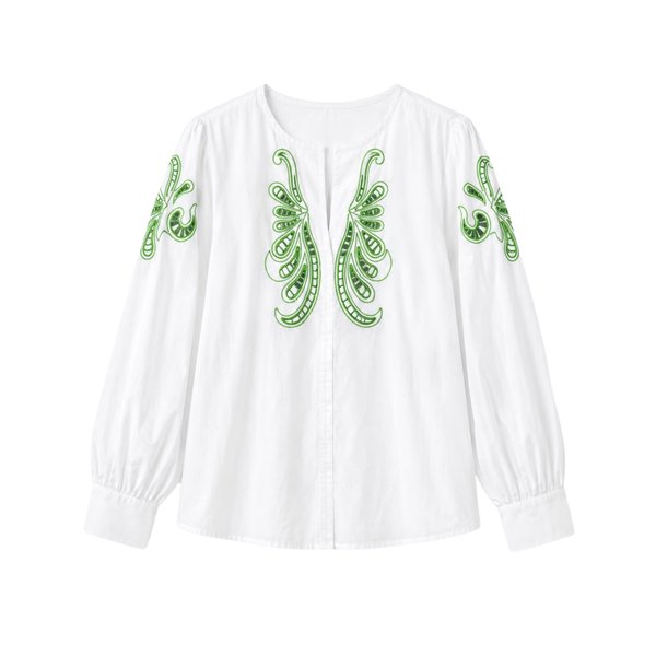 Bata Blanca con Bordados Verdes – Maria Valentina