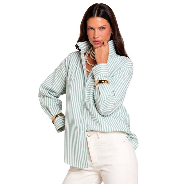 Camisa de Tricolina con Elastano a Rayas Verdes – Gatos e Atos