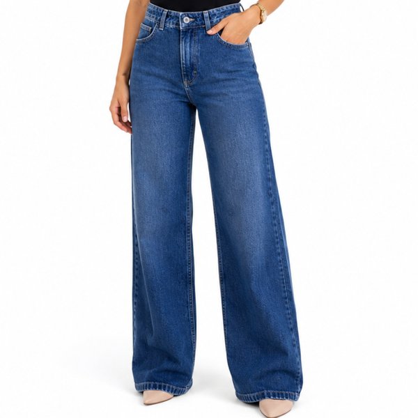 Pantalón Jeans Pantalona de Cintura Alta Gatos e Atos