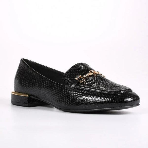 Loafer de Cuero Snake Negro con Herraje Dorado – Jorge Bischoff