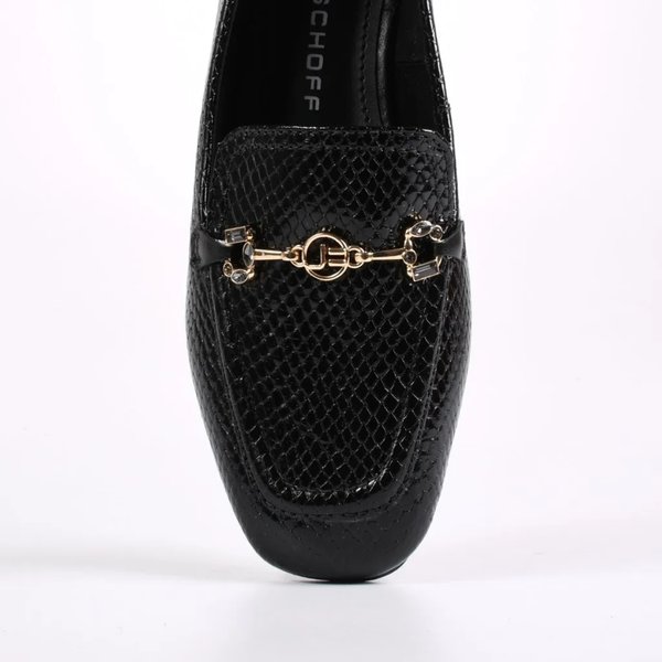 Loafer de Cuero Snake Negro con Herraje Dorado – Jorge Bischoff