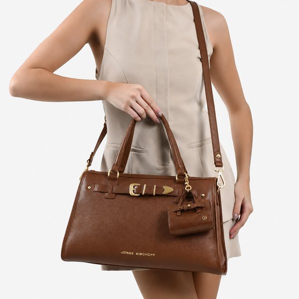 Bolso Tote de Cuero Marrón con Bag Charm – Jorge Bischoff