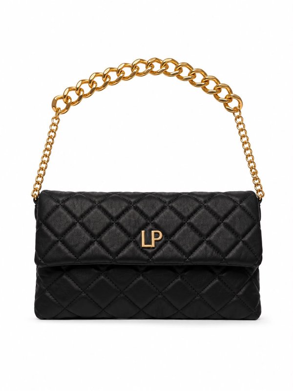 Bolso Acolchado Negro con Cadena Dorada – Lança Perfume