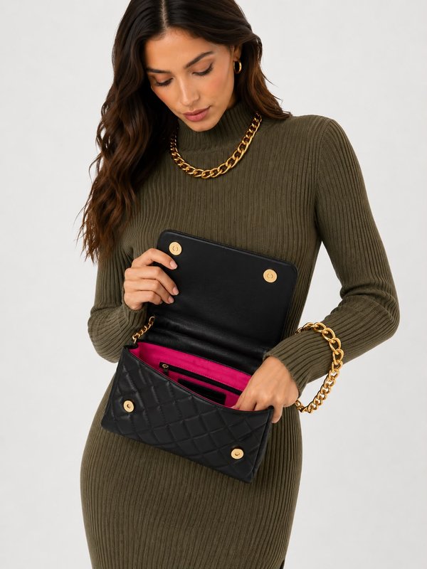 Bolso Acolchado Negro con Cadena Dorada – Lança Perfume