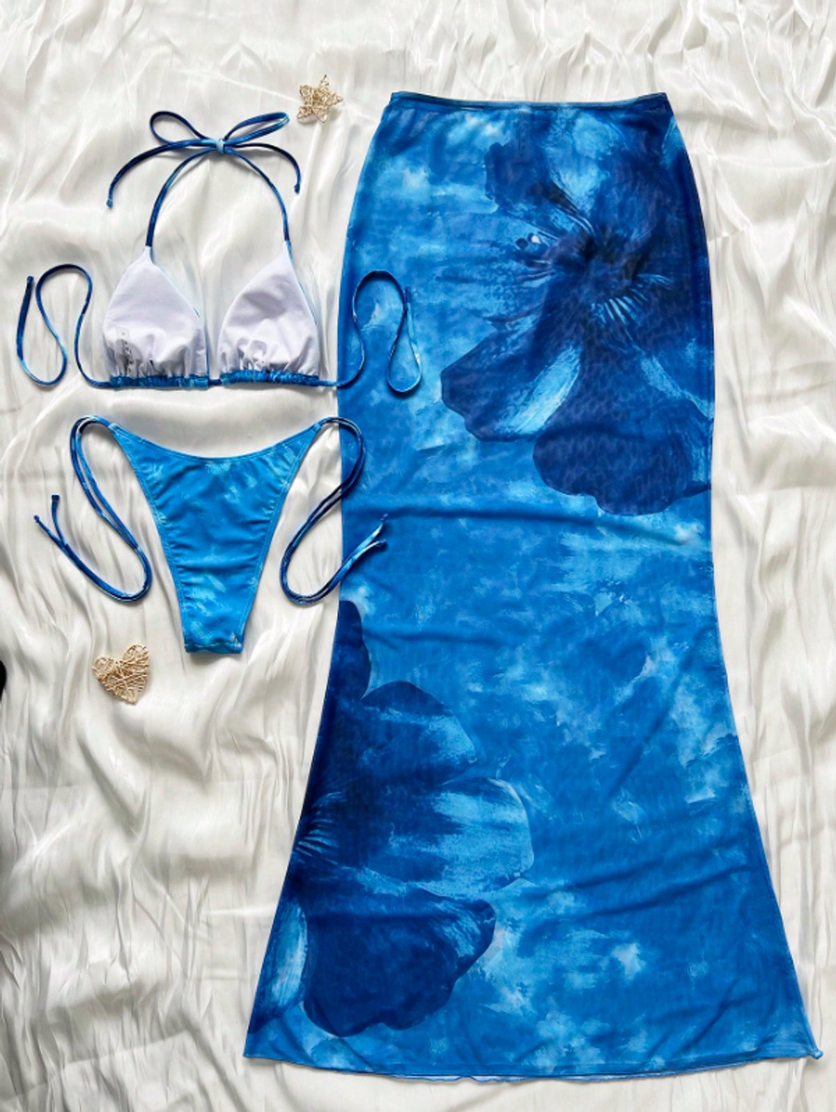 SET AZURE BLUE  BIKINI + POLLERA 