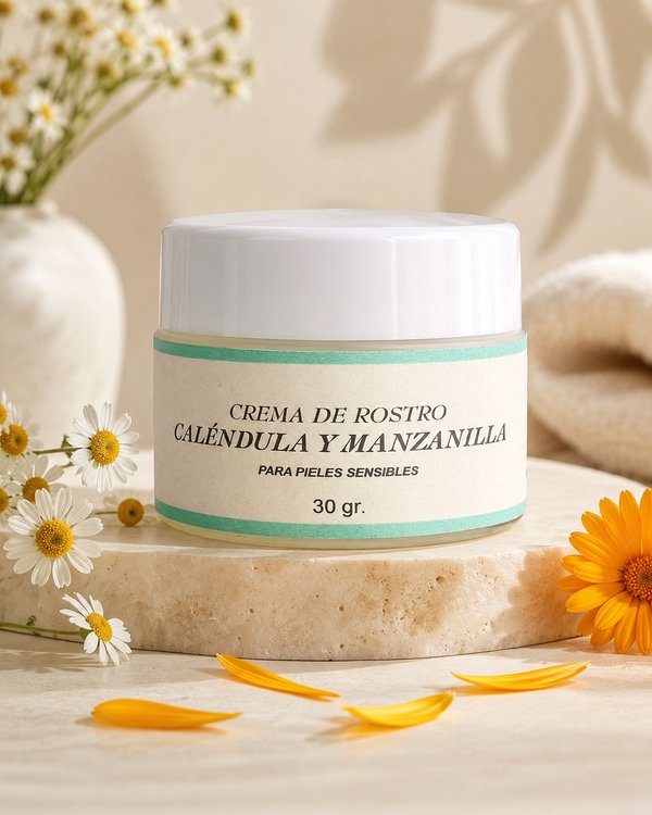 Crema Facial de Caléndula y Manzanilla para pieles sensibles