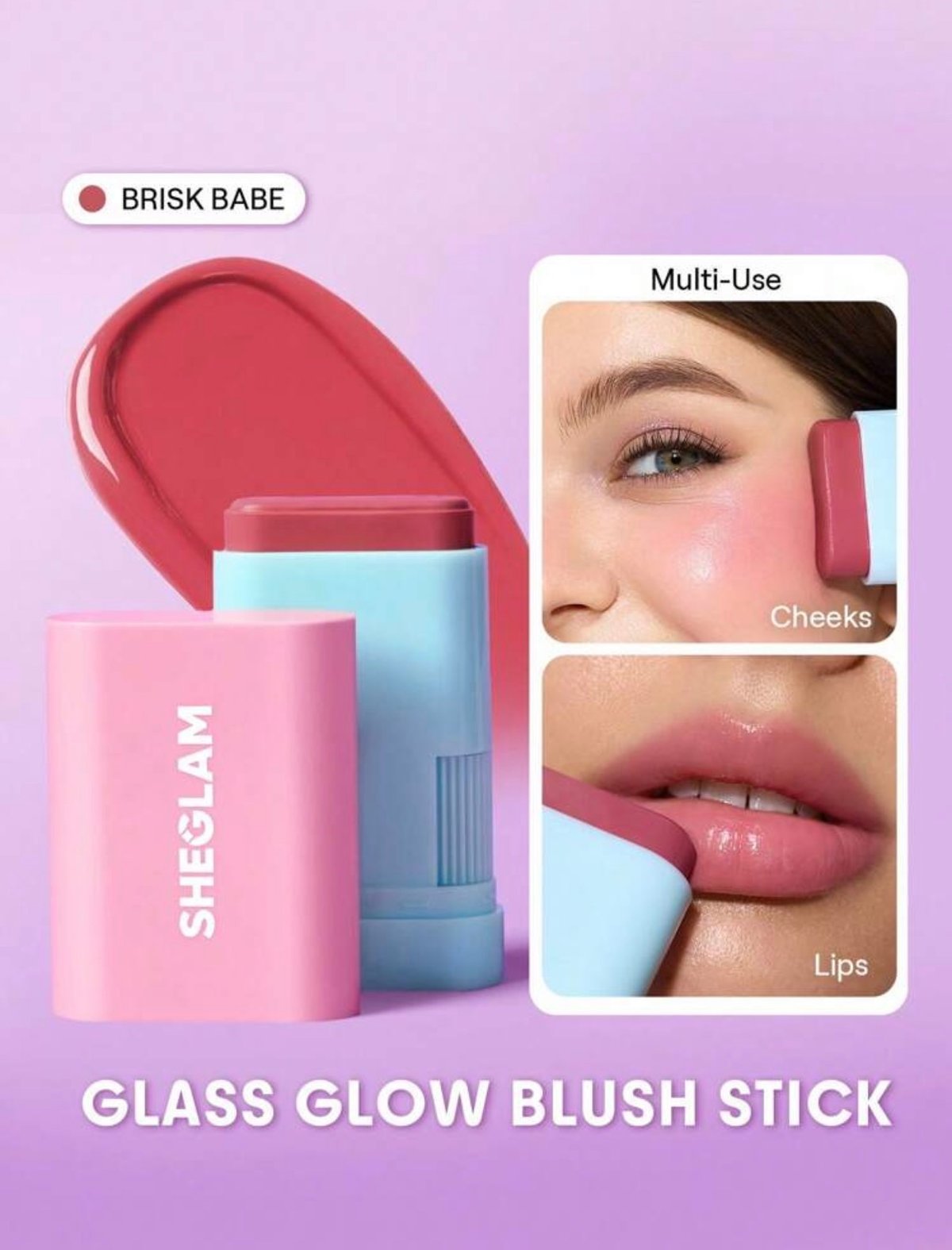 SHEGLAM Glass Glow – Colorete en Barra para Labios y Mejillas | Brisk Babe - 2